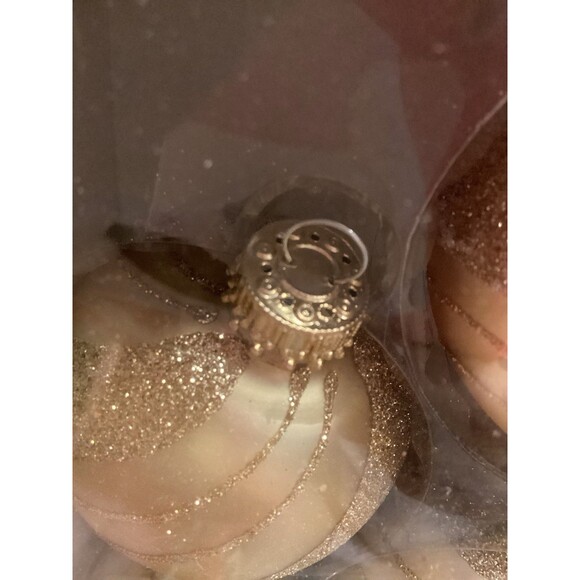 Krebs Christmas Glass Bulb Ornaments 4 Harvest Gold Balls Glitter Swirls Boxed - Picture 8 of 10